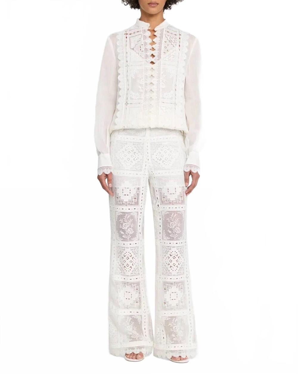 NEW ZIMMERMANN aster embroidered pants in ivory